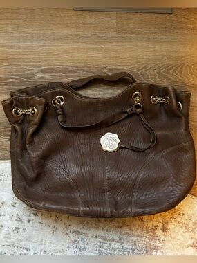 Vince Camuto Dark Brown Leather Tote with Gold Hardware